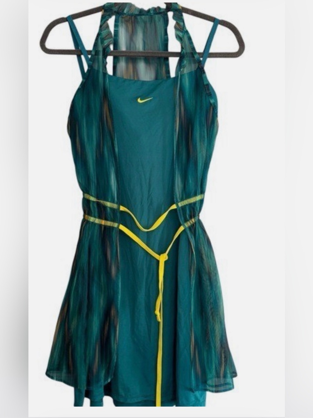 NIKE Maria Sharapova Teal Yellow Tennis Dress built in bra adjustable straps LGE